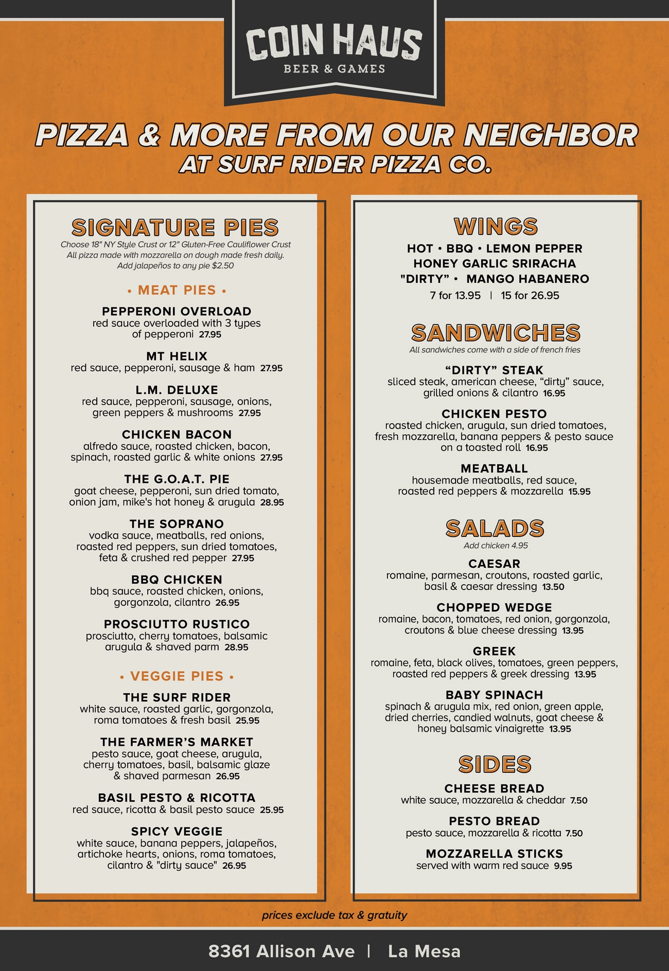 Coin Haus Food Menu 2026